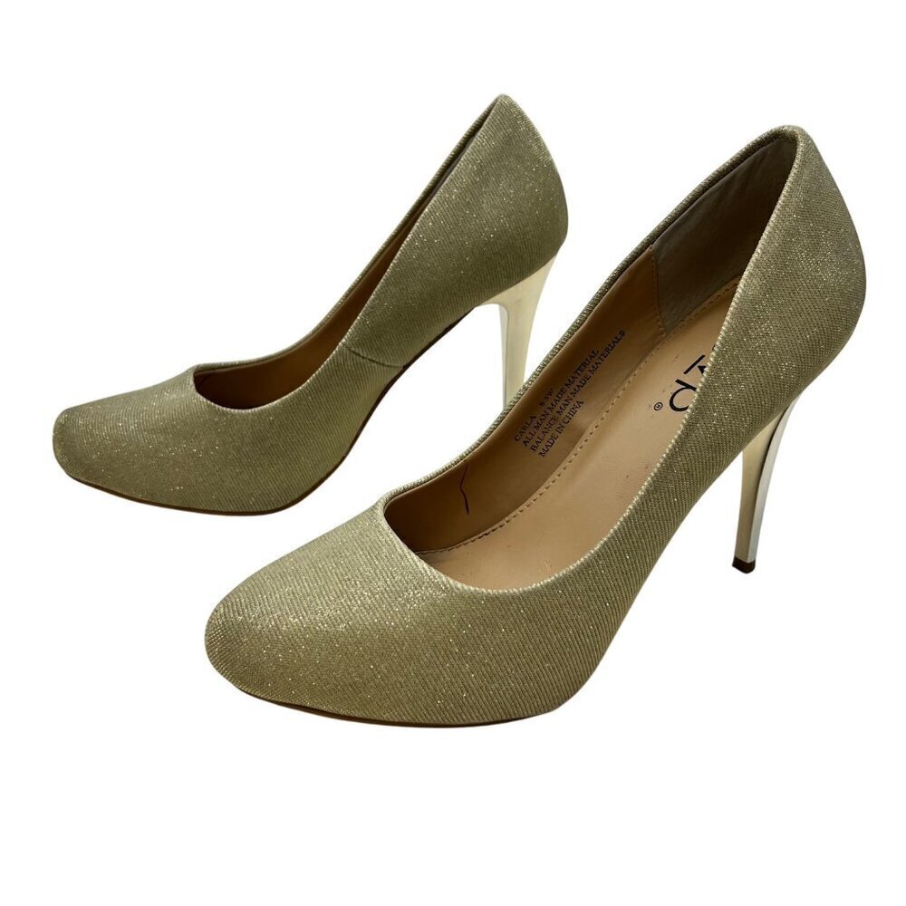 RSVP Womens Gold Glitter Stiletto High Heels Pointed Toe Slip On Size 8.5W